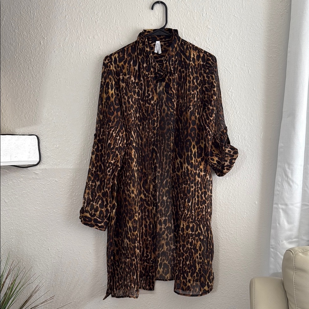Leopard Print Sheer Blouse